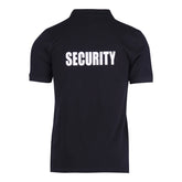 Black Security Polo T-Shirt made of 95% cotton and 5% elastane, ideal for fitness and boxing training equipment.